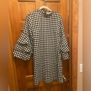 Ellison Ruffle Sleeve Gingham Black and White Dress Size L